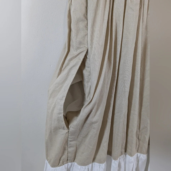 J Crew Factory square neck tiered sundress with pockets tan/white/black, size 00 - Picture 4 of 10